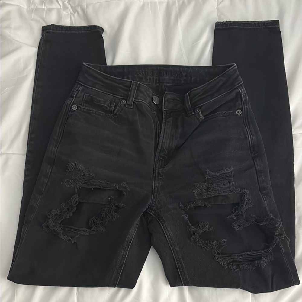 American Eagle Outfitters Black Ripped Mom Jeans